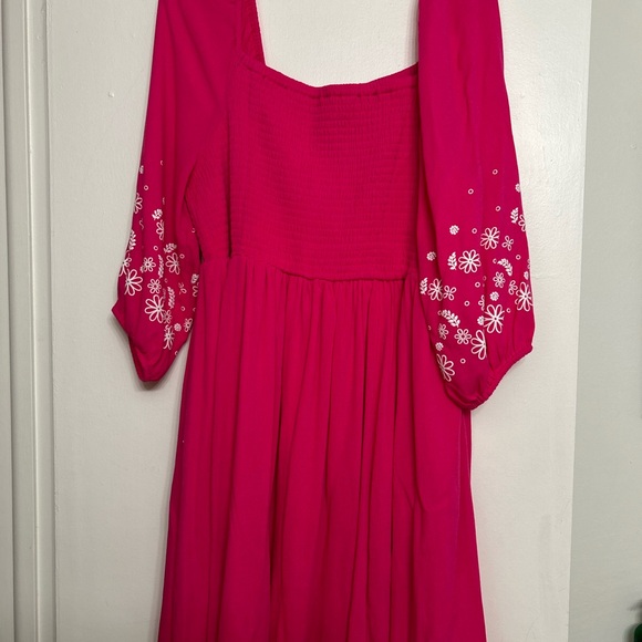 🐣🐇Mini Crinkle Gauze Blouson Sleeve Dress, Cabaret SZ 1X EUC - Picture 3 of 12